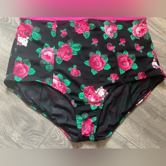 Torrid x Hello Kitty Black and Pink Floral Underwire Strapless One Piece Suit. 1 - Picture 3 of 14